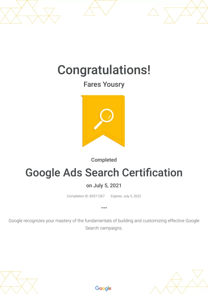 Fares Yousry Google Ads Search Certification